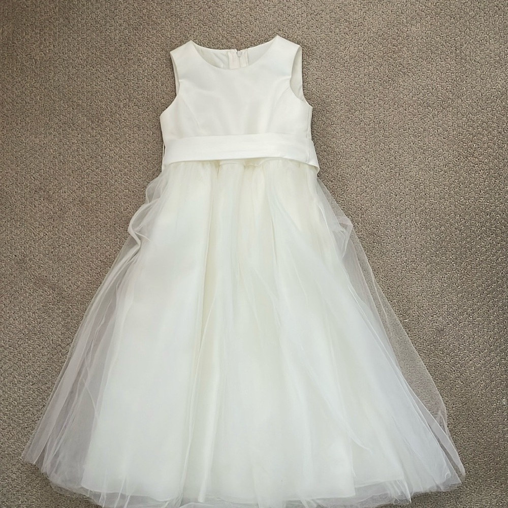 David’s Bridal Ivory Satin and Tulle Flower Girl Dress (size 4)